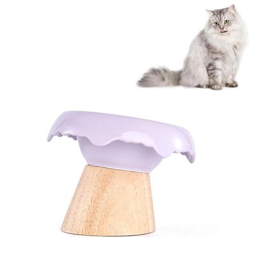 Split High Ceramic Cat Bowl, Tilted Cat Food Bowl for Anti Vomiting Protecting Spine, Ice Cream Style Raised Cat Food Bowl, Small Dog Kitten Supplies (Purple) von DotPet