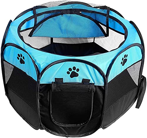 Dotala Haustier-Laufstall, tragbar, faltbar, für Hunde und Katzen, hochwertiges 600D-Oxford-Tuch, abnehmbarer Reißverschluss, für drinnen und draußen, Blau von Dotala