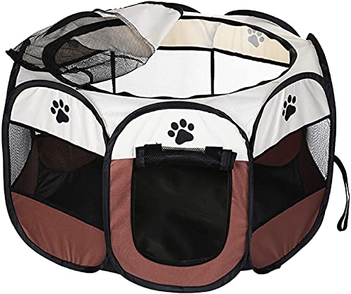 Dotala Pet tragbarer, faltbarer Haustier-Laufstall für Hunde und Katzen, hochwertiges 600D-Oxford-Gewebe, abnehmbarer Reißverschluss, für Innen- und Außenbereich (braun) von Dotala
