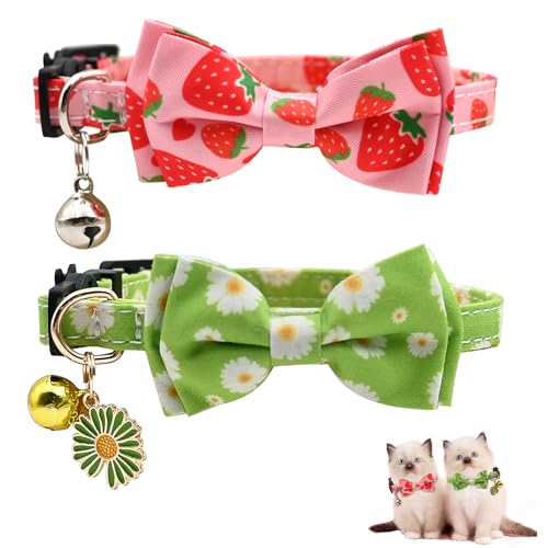 Katzenhalsband, mit Glöckchen-Fliege, niedliche Katzenfliege, Katzenzubehör für Mädchen, Jungen, Katzen, verstellbar, 17,8 - 27,9 cm, 2 Stück Katzenhalsband, mit Glöckchen-Fliege, niedliche Katzenfliege, Katzenzubehör für Mädchen, Jungen, Katzen, verstellbar, 17,8 - 27,9 cm, 2 Stück von Dotbengc