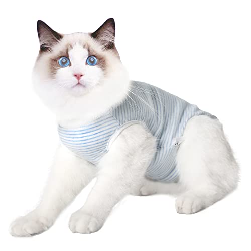 Dotoner Cat Professional Recovery Anzug, chirurgische Erholung Shirt für Bauchwunden Bandagen Kegel Alternative für Katzen nach Operationen medizinischer Anzug weiche Haustierkleidung Indoor(Blau,L) von Dotoner
