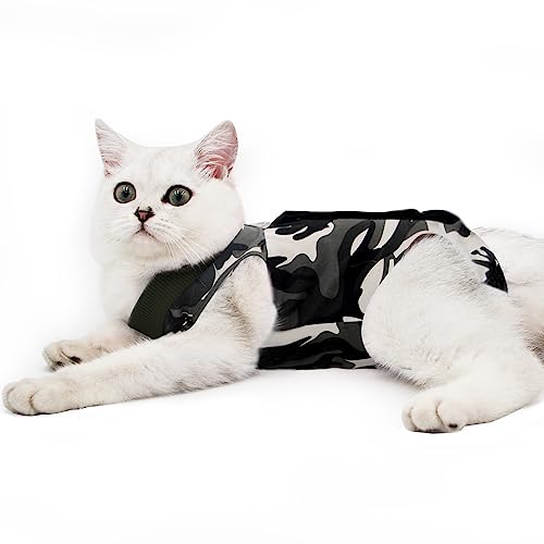 Dotoner Katzenbody Nach Op Anti-leckende für Katze Body Operation Haut-Krankheit Recovery Body Katze Kleidung Nach Kastration E-Halsband Alternative für Katzen Hunde (M, Camouflage) von Dotoner