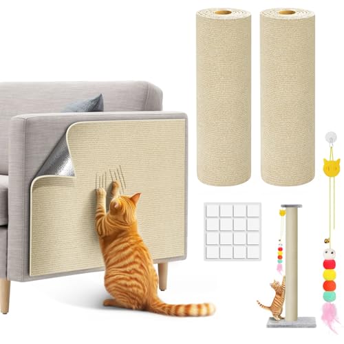 2 Pcs Selbstklebende Kratzmatte Katzen mit interaktivem Katzenfederspielzeug, 16 Aufklebern,Protection contre Les rayures de Chat - Film autocollant Pour Porte et canapé - Anti-griffes von DoubleCare
