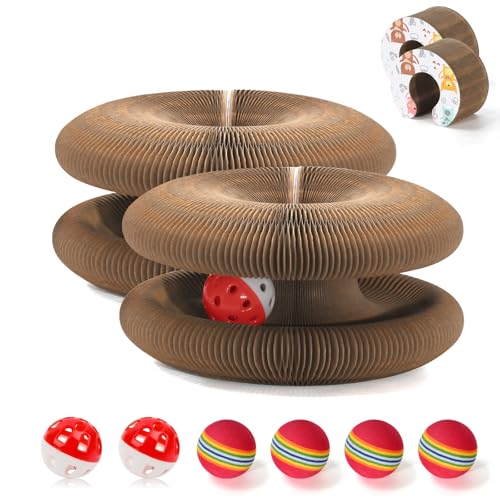 Kratzbrett mit 6 Bällen, faltbar, recycelbar, Akkordeon, Katzenspielzeug, 2 Stück von DoubleCare