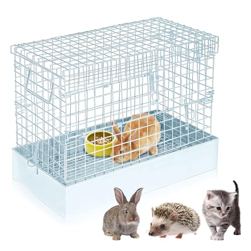 DoubleFill Faltbarer Kaninchenkäfig, 1 Loch, tragbar, mit Tablett und Griffen für Transport, Reisen oder temporäre Unterbringung, Indoor Outdoor Pet Habitat Tiergehege, 45,7 x 25,4 x 35,6 cm von DoubleFill
