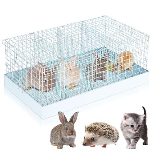 DoubleFill Faltbarer Kaninchenkäfig, 4 Löcher, tragbar, mit Tablett und Griffen für Transport, Reisen oder temporäre Unterbringung, für drinnen und draußen, Tiergehege, 71,1 x 40,6 x 30,5 cm von DoubleFill