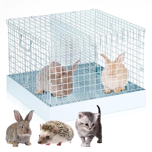 DoubleFill Zusammenklappbarer Kaninchenkäfig, 2 Löcher, tragbar, mit Tablett und Griffen für Transport, Reisen oder temporäre Unterbringung, für drinnen und draußen, Tiergehege, 45,7 x 45,7 x 35,6 cm von DoubleFill