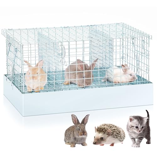 DoubleFill Zusammenklappbarer Kaninchenkäfig, 3 Löcher, tragbar, mit Tablett und Griffen für Transport, Reisen oder temporäre Unterbringung, für drinnen und draußen, Tiergehege, 45,7 x 30,5 x 25,4 cm von DoubleFill