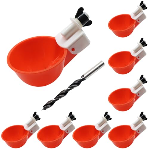 8 Packungen Hühner-Bewässerungsbecher, Hühner-Wasserspender mit Bohrer, großer Geflügel-Bewässerungsautomat für Hühnerstall, Ente, Küken, Gans, Truthahn, Hase, Vogel (Rot, 8 Stück) von DoubleWood
