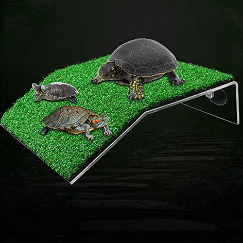 DoubleWood Rasen-Schildkröte, Sonnenplattform, Schildkröte, Liegestuhl, Simulation Gras, Schildkröte, Rampe für Schildkrötentank, für kleine Reptilien, Frosch, Terrapin (groß) von DoubleWood