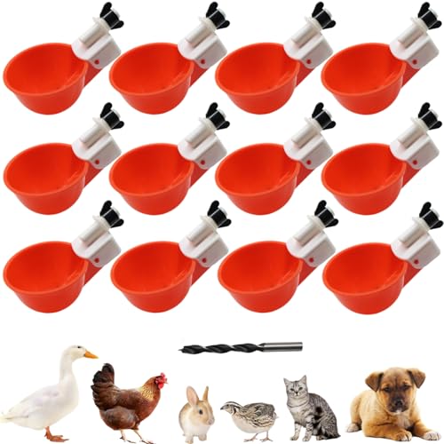 Hühnertränkerbecher, 12 Packungen Hühnerwasserspender mit Bohrer, großer Geflügeltränke, automatische Bewässerung für Hühnerstall, Ente, Küken, Gans, Truthahn, Hase, Vogel Hühnertränkerbecher, 12 Packungen Hühnerwasserspender mit Bohrer, großer Geflügeltränke, automatische Bewässerung für Hühnerstall, Ente, Küken, Gans, Truthahn, Hase, Vogel von DoubleWood