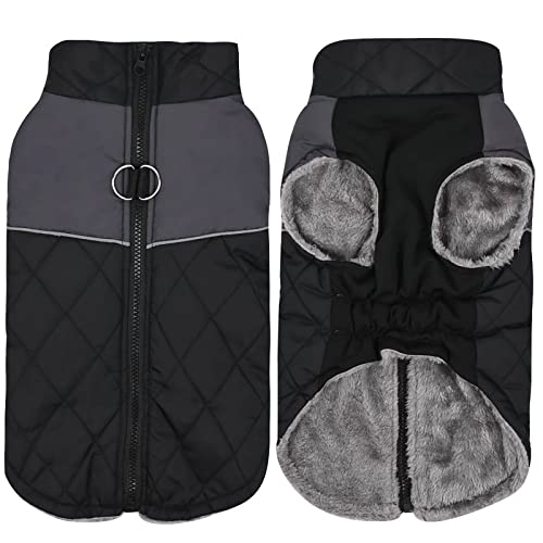 Fleecejacke Winterjacken für Hunde wasserdichter Haustiermantel Winterwarmer Hundemantel für kleine mittelgroße Hunde Regenmantel Für Hunde Mit Geschirr (Black, XL) von Doublehero