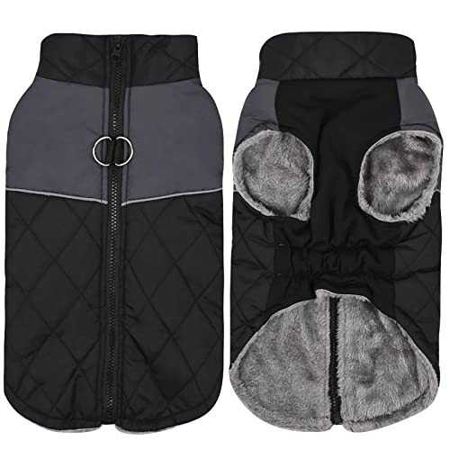 Fleecejacke Winterjacken für Hunde wasserdichter Haustiermantel Winterwarmer Hundemantel für kleine mittelgroße Hunde Regenmantel Für Hunde Mit Geschirr (Black, XXL) von Doublehero