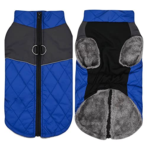 Fleecejacke Winterjacken für Hunde wasserdichter Haustiermantel Winterwarmer Hundemantel für kleine mittelgroße Hunde Regenmantel Für Hunde Mit Geschirr (Blue, L) von Doublehero