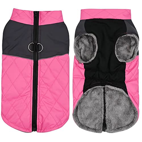 Fleecejacke Winterjacken für Hunde wasserdichter Haustiermantel Winterwarmer Hundemantel für kleine mittelgroße Hunde Regenmantel Für Hunde Mit Geschirr (Pink, L) von Doublehero