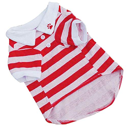 Doublehero Haustier Hunde Katze Hemd Streifen Kleidung Sommer Pullover Kostüm Jacke Mantel Hundebekleidung Kleine Katze Kleiner Hunde Pulli Hemden Shirts Niedlich Kleider Haustierkleidung (XS, Rot) von Doublehero