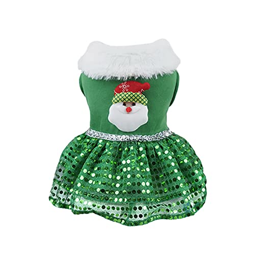 Haustier Kleidung Weihnachten Pet Christmas Print Dress Outfit Thermal Holiday Puppy Costume Dress Pet Clothes Hundepulli Fleece (Green, M) von Doublehero