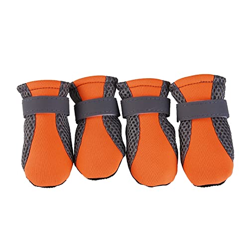 Doublehero Hundeschuhe Hundestiefel, rutschfeste Schuhe mit reflektierenden Streifen, Starke, rutschfeste Sohlen, Sportschuhe für Haustiere, 4-teiliges Set Hausschuhe 47 (Orange-2, XL) von Doublehero