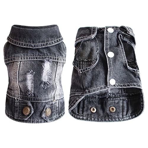 Hunde Jacke Demin Weste Coole Hundemantel Hundekleidung Rundhals Jumpsuit Jeans Westen für Kleine Mittlere Hunde Katzen Welpen Sommer Loch Denim T-Shirt Casual Jean Jacke von Doublehero (S, E) von Doublehero