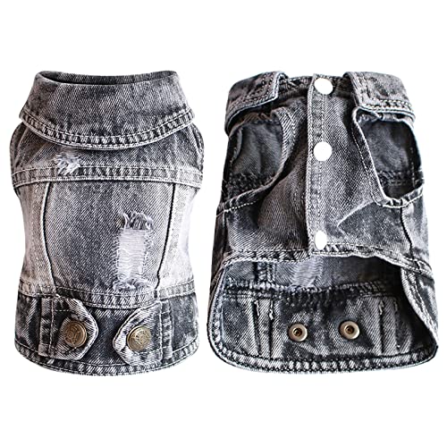 Hunde Jacke Demin Weste Coole Hundemantel Hundekleidung Rundhals Jumpsuit Jeans Westen für Kleine Mittlere Hunde Katzen Welpen Sommer Loch Denim T-Shirt Casual Jean Jacke von Doublehero (XS, A) von Doublehero