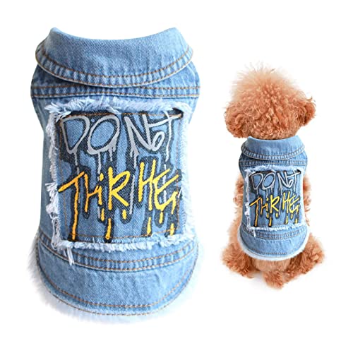Hunde Jacke Weste Coole Demin Hundemantel Summer Hundekleidung Mode Druck Jumpsuit für Kleine Mittlere Hunde Katzen Welpen Denim T-Shirt Casual Jean Jacke von Doublehero (XL, Blau) von Doublehero