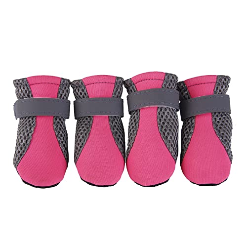 Indoor Anti-Rutsch Socken für Hunde und Katzen Hundestiefel, rutschfeste Schuhe mit reflektierenden Streifen, starke, rutschfeste Sohlen, Sportschuhe für Haustiere, 4-teiliges Set (d-Hot Pink, XL) von Doublehero