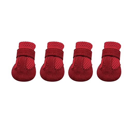 Indoor Anti-Rutsch Socken für Hunde und Katzen Netzschuhe für Hunde, Mesh-Schuhe, Hundestiefel, rutschfeste Schuhe, starke, rutschfeste Sohlen, Sportschuhe für Haustiere, 4 Sets Kuscheltier (D-Red, S) von Doublehero