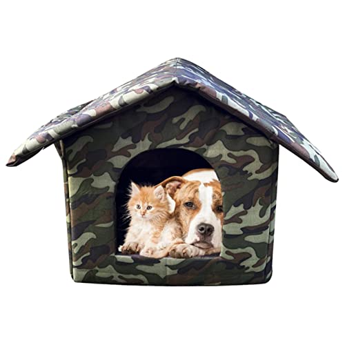 Douchi Katzenhaus im Freien | Katzenunterstand für Outdoor Indoor Katzen Hunde - Faltbarer Warmer Haustierunterstand mit Abnehmbarer weicher Haustiermatte, wetterfest von Douchi