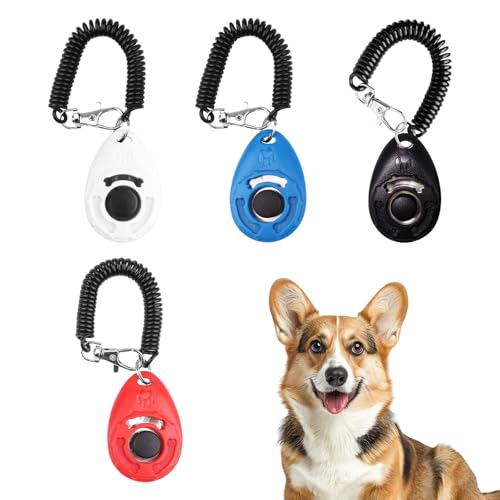 4 x Hundetrainings-Clicker mit Handschlaufe, effektives Verhaltenstrainingswerkzeug für Katzen, Vögel, Welpen, Rückruf, zufällige Farbauswahl von Doukesh