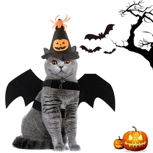 Katze Fledermausflügel Kostüm und Halloween Kürbis Hut Katze Bat Wings Fledermaus Haustier Halloween Cosplay Kostüm Party-Dekoration M Katze Fledermausflügel Kostüm und Halloween Kürbis Hut Katze Bat Wings Fledermaus Haustier Halloween Cosplay Kostüm Party-Dekoration M von Doukesh