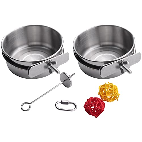 Doumneou 5 Paket Edelstahl HäUschen Set Papagei FüTterung Geschirr Becher Futter Wasser Schalen Vogelfutter Halter für KäFige Kleintiere von Doumneou