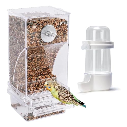 Doumneou Anti-Verschütten Vogelfutterstation Vogelfutterstation für Käfig Vogel Wasserspender enthalten Papagei Automatischer Futterbehälter von Doumneou