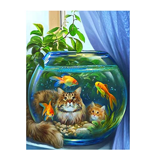 Doumneou Malerei Kit Mach Es Selbst KüNstlicher Stickerei mit Strass Haus Dekoration Niedlichen Fisch und Katze Fisch Aquarium von Doumneou
