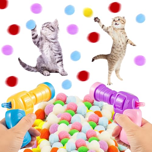 DouxiE 2-teiliges Katzenball-Werfer-Spielzeug, 200-teilige Bälle, interaktives Kätzchenspielzeug für Katzen im Innenbereich, selbstspielend, zum Training und Spielen, lustig von DouxiE
