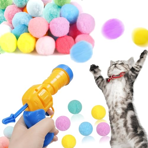 DouxiE Cat Toy Ball Launcher Gun, Interactive Cat Toys Balls for Indoor Cats, 100Pcs Plush Fuzzy Balls Launcher Cat Toy, Cat Toy Set for Training Playing von DouxiE