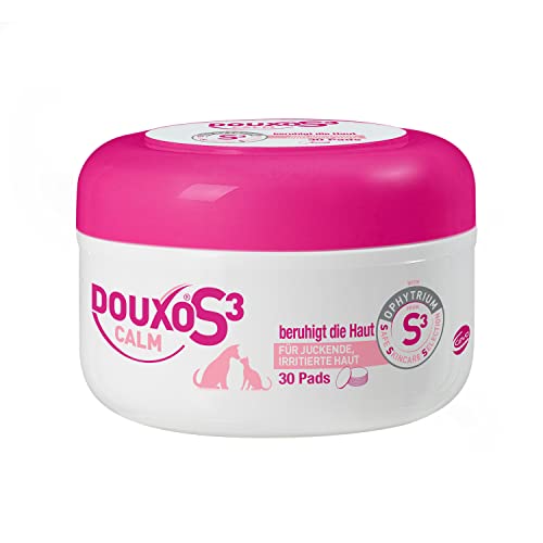 Douxo S3 Calm Pads | für Hunde & Katzen | Baumwolle |Pflege für juckende, gereizte & empfindliche Haut | Hautberuhigend & Feuchtigkeitsspendend | ideal für Allergiker & allergische Tiere | 30 Stück von Douxo S3