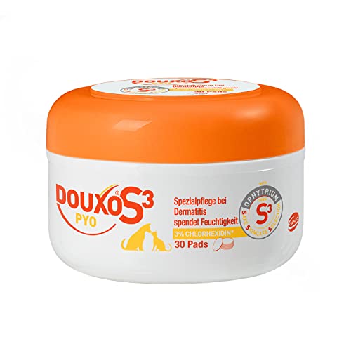 DOUXO S3 PYO Pads |für Hunde & Katzen | Baumwoll-Pads | Pflege gegen Bakterien & Hefepilze | Feuchtigkeitsspendend Reinigungspads | Hypoallergener Duft | 30 Stück von Douxo S3