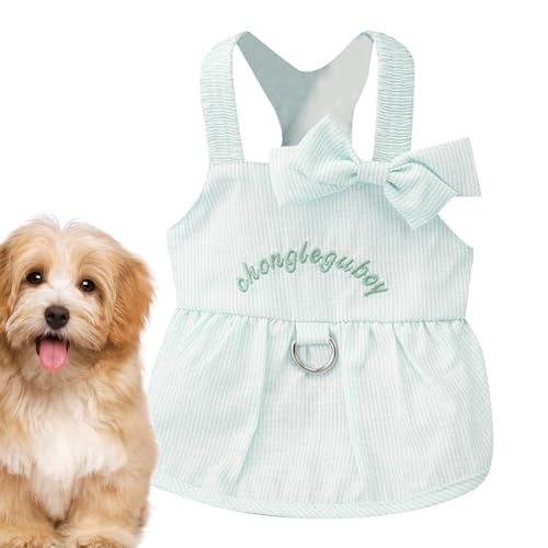 Dovxk Hundekleidung für kleine Hunde Mädchen Sommer,Hunde-Sommerkleid, Haustiermädchenkostüm, Gestreifte Hunde-Outfits mit Kordelzug, Schnalle und Schleife für die Feiertagsparty von Dovxk
