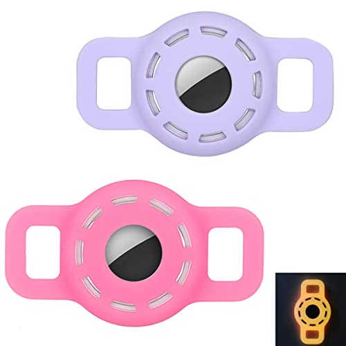 (2 Packs) Cat Collar Holder Compatible for Airtag,Protective Cases Covers Dog Pets Collar Holder Soft Silicone Rubber Protective Skin (Lavener + Luminous Pink) von Doweiss