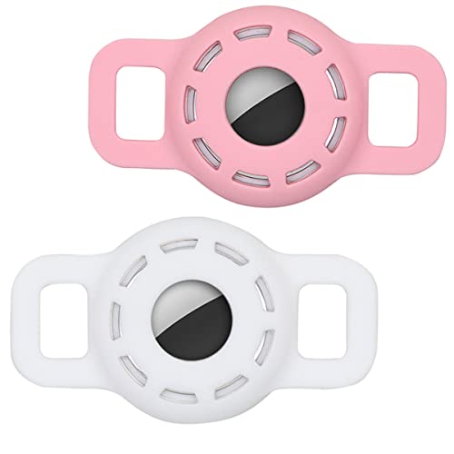 (2 Packs) Cat Collar Holder Compatible for Airtag,Protective Cases Covers Dog Pets Collar Holder Soft Silicone Rubber Protective Skin (Pink + White) von Doweiss