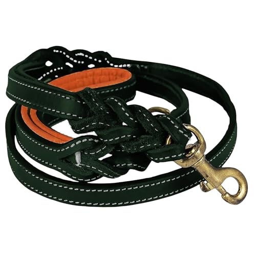 DowgClub Hundeleine aus echtem Leder, 1,8 m, robust, handgefertigt, geflochten, für kleine, mittelgroße und große Hunde, XL-Hundeleine, Doppelgriff-Design mit D-Ring, gepolstert und Verkehrsgriff, 6 von DowgClub