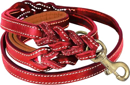 DowgClub Hundeleine aus echtem Leder, strapazierfähig, handgefertigt, geflochten, für kleine, mittelgroße und große Hunde, Doppelgriff-Design mit D-Ring, gepolsterter und verkehrsfähiger Griff, 1,8 m, DowgClub Hundeleine aus echtem Leder, strapazierfähig, handgefertigt, geflochten, für kleine, mittelgroße und große Hunde, Doppelgriff-Design mit D-Ring, gepolsterter und verkehrsfähiger Griff, 1,8 m, von DowgClub