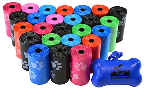 500 Haustierkotbeutel, Hundekotbeutel, Großpackung Kotbeutel mit Leinenclip und Knochenbeutel-Spender – (500 Beutel, Regenbogen mit Pfotenabdruck) von Downtown Pet Supply