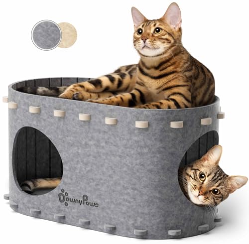 Katzenhöhle Filz, Katzenhaus aus Filz, Katzenbett, Katzenhöhle für Katzen, 58 x 33 x 30cm, Peek-a-Boo zum Spielen, Winterfest, Schutz der Katzennägel, Grau Katzenhöhle Filz, Katzenhaus aus Filz, Katzenbett, Katzenhöhle für Katzen, 58 x 33 x 30cm, Peek-a-Boo zum Spielen, Winterfest, Schutz der Katzennägel, Grau von DownyPaws