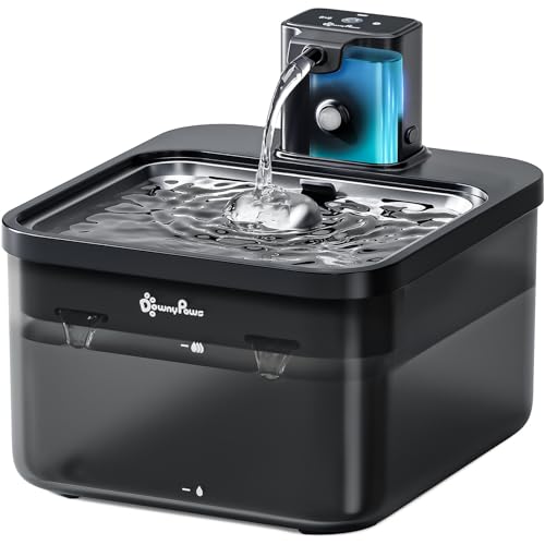 DownyPaws 2.5L Trinkbrunnen für Katze Kabellos, Katzenbrunnen Kabellos mit Bewegungsmelder, Batteriebetrieben Katzentrinkbrunnen, 4000mAh, Leise Wasserpumpe, Tablett aus Edelstahl für Katze, Schwarz DownyPaws 2.5L Trinkbrunnen für Katze Kabellos, Katzenbrunnen Kabellos mit Bewegungsmelder, Batteriebetrieben Katzentrinkbrunnen, 4000mAh, Leise Wasserpumpe, Tablett aus Edelstahl für Katze, Schwarz von DownyPaws