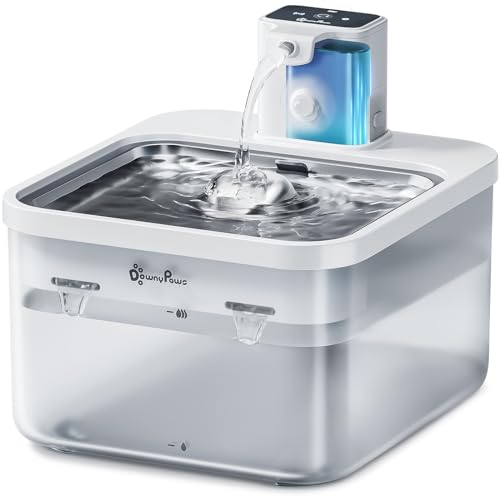 DownyPaws Katzenbrunnen Kabellos, 2.5L Trinkbrunnen für Katze mit Bewegungsmelder, Batteriebetrieben Katzentrinkbrunnen, 4000mAh, Leise Wasserpumpe und Tablett aus Edelstahl für Katze, Weiß DownyPaws Katzenbrunnen Kabellos, 2.5L Trinkbrunnen für Katze mit Bewegungsmelder, Batteriebetrieben Katzentrinkbrunnen, 4000mAh, Leise Wasserpumpe und Tablett aus Edelstahl für Katze, Weiß von DownyPaws