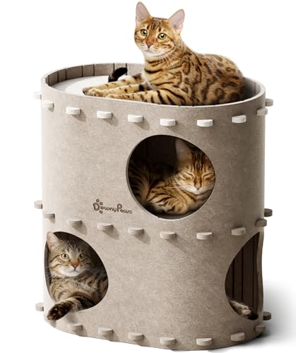 DownyPaws Katzenhöhle aus Filz, 2-stöckige Katzenbett, 50 x 33 x 50 cm Schloss Katzenhaus zum Spielen, Warmes Design, Schutz der Katzennägel, Beige DownyPaws Katzenhöhle aus Filz, 2-stöckige Katzenbett, 50 x 33 x 50 cm Schloss Katzenhaus zum Spielen, Warmes Design, Schutz der Katzennägel, Beige von DownyPaws