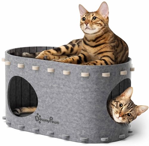 DownyPaws Katzenhöhlenbetten für Indoor-Katzen, Haustier-Katzenhaus für mehrere und große Katzen bis zu 10 kg, kratzfeste Peekaboo-Katzenhöhlen, faltbares Katzenversteck geschlossenes Bett, PeekaPurr, von DownyPaws