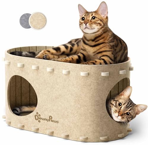 Katzenhöhle Filz, Katzenhaus aus Filz, Katzenbett, Katzenhöhle für Katzen, 58 x 33 x 30cm, Peek-a-Boo zum Spielen, Winterfest, Schutz der Katzennägel, Beige Katzenhöhle Filz, Katzenhaus aus Filz, Katzenbett, Katzenhöhle für Katzen, 58 x 33 x 30cm, Peek-a-Boo zum Spielen, Winterfest, Schutz der Katzennägel, Beige von DownyPaws