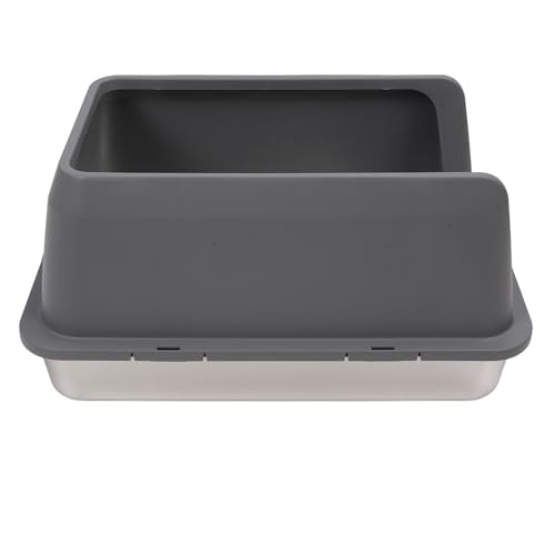 Dpofirs Edelstahl -Katzentoilette mit Deckel, Hochseitigem Metallstreu -Pfanne Anti Spritzer, Abnehmbare Extra Große Würfe Box für Große Katzen, Geschöpft Inklusive (Dunkelgrau) von Dpofirs